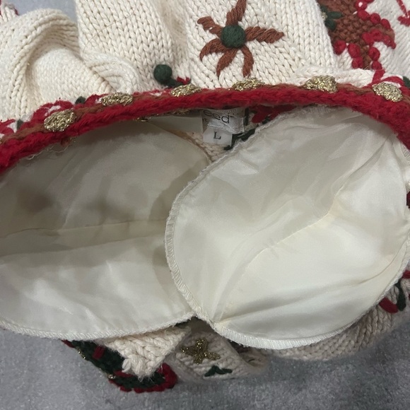 [L]VTG Jennifer Reed Holiday Ramie Blend Button Sweater Red Green Gold-As Is - Picture 10 of 11